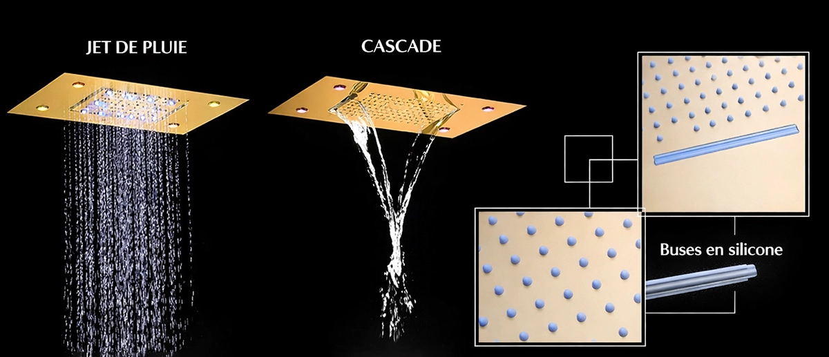 Ciel de pluie thermostatique Brescia doré LED 500x360 mm